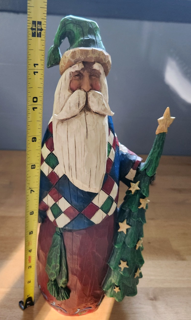 2002 Jim Shore Enesco Heartwood Creek Tall Santa w/ Tree Plaid 105530 Rustic