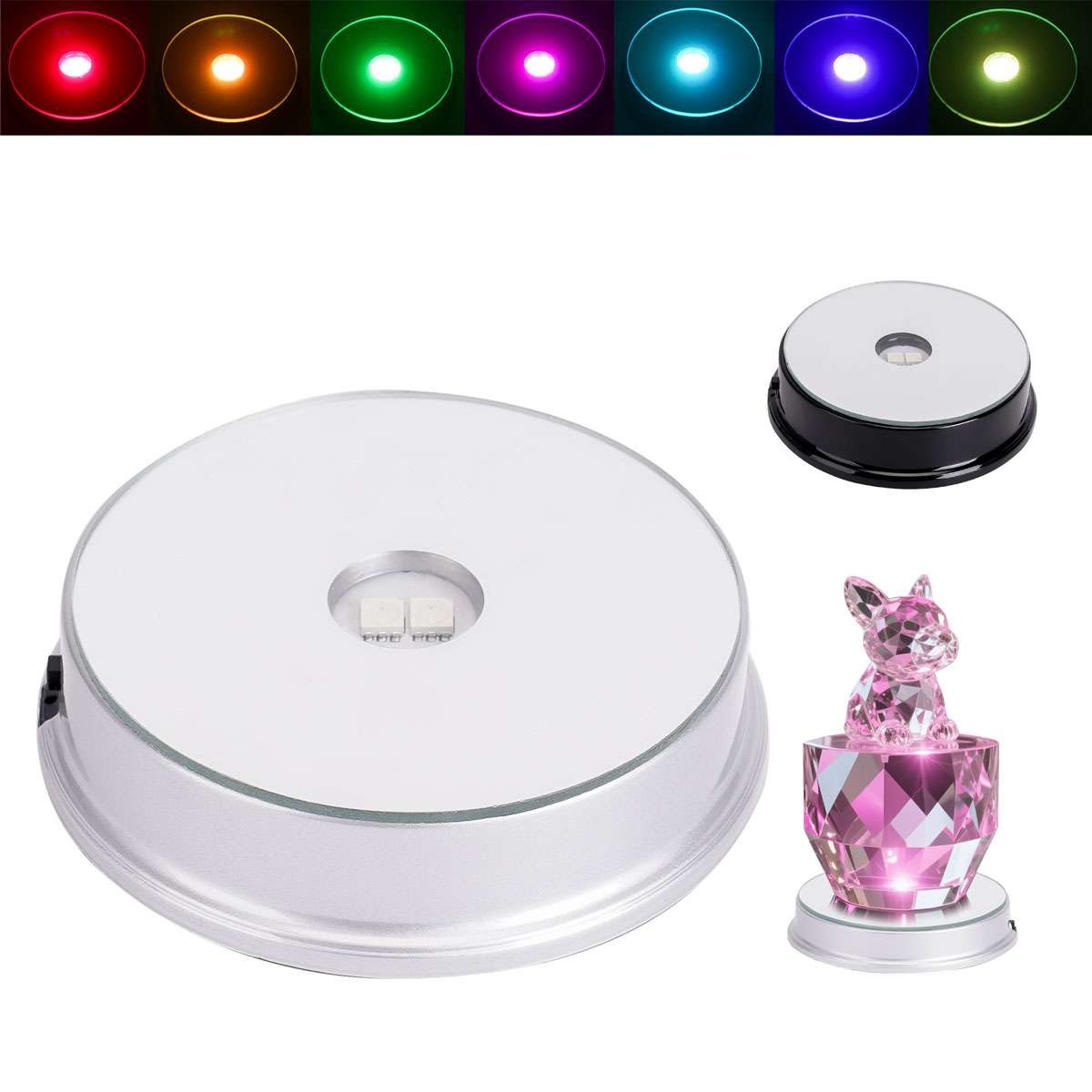 1-2X LED Light Display Base Stand 7 Color Lamp Holder Crystal Glass Art Figurinm