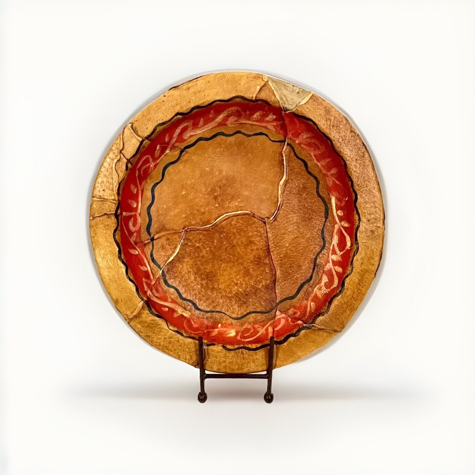 Vintage XL Handmade Leather-Wrapped Clay Fruit & Bowl 9pc Set | Mid-Century