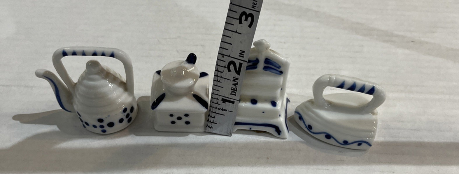 Vintage UCGC Porcelain Miniature Shelf Sitter Lot Wash Ringer Iron Teapot Coffee