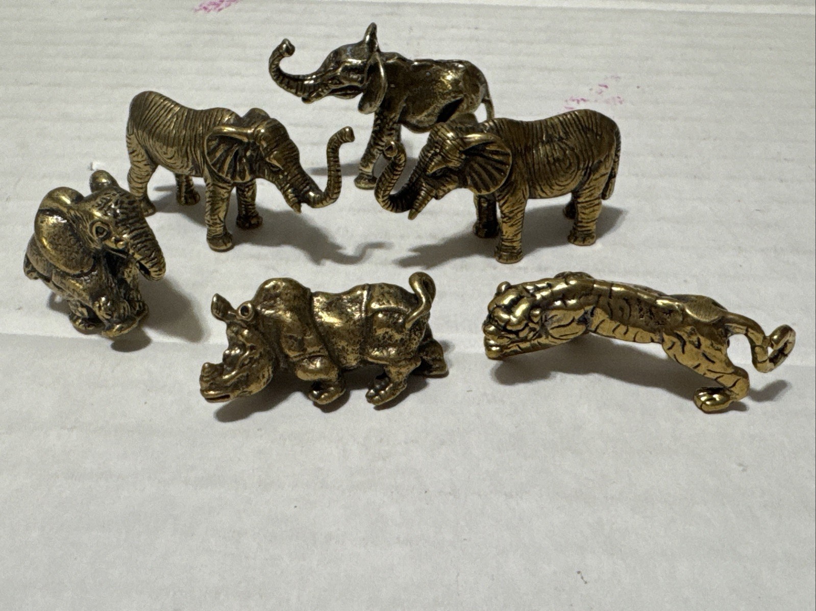 Solid Brass 6 Pcs African Safari Animals Elephant Rhino Tiger
