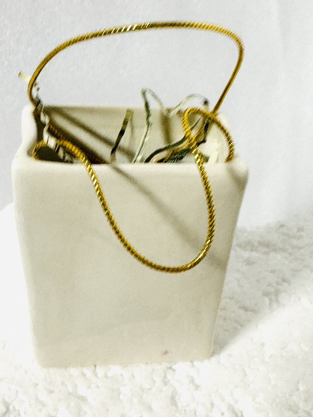 Ceramic Shopping bag Christmas Ornament Shop Til You Drop Shredded Money 2.5”
