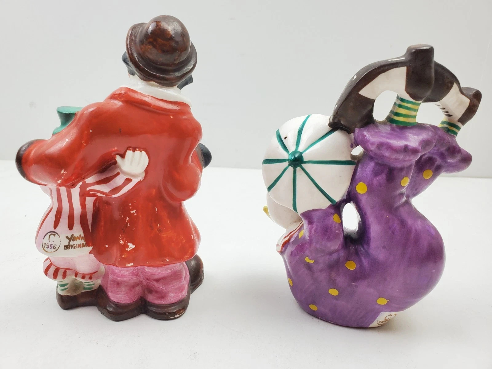 1956 Yona Original Hand Painted Vintage Ceramic Clowns Set Made in Japan