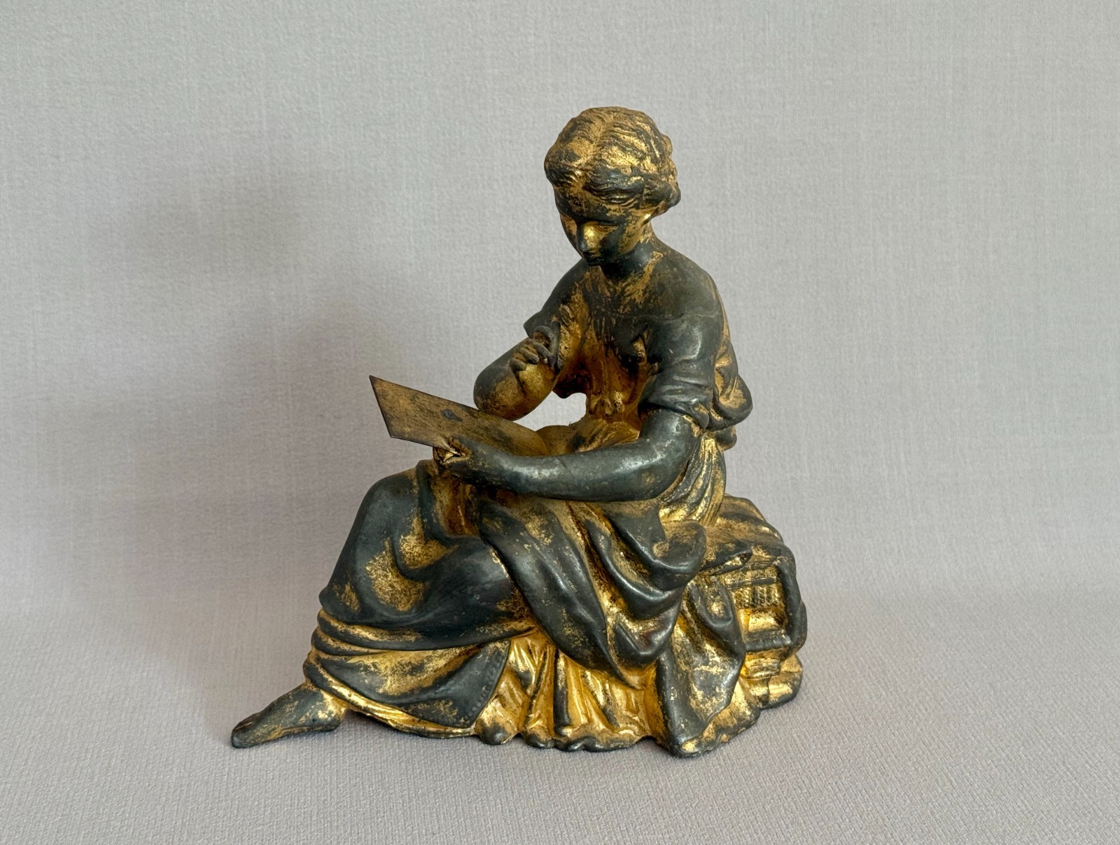 Antique Civil War era Gilt Metal Statue Figure Clock Topper – ‘Lady Artist’