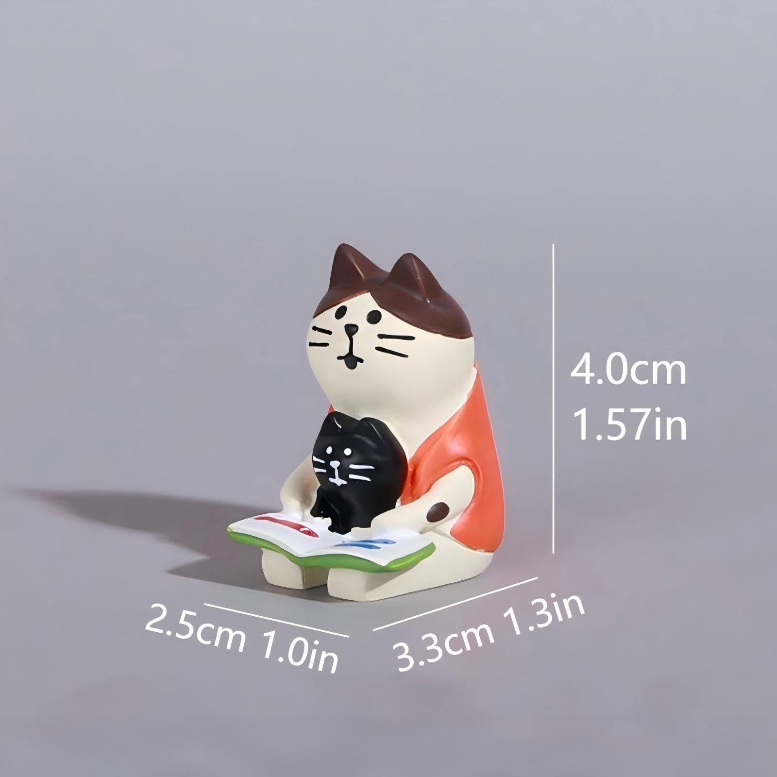 Gwindrise Miniature Cat Reading Figurine Set, Resin Desk Decor with Wooden Ro…