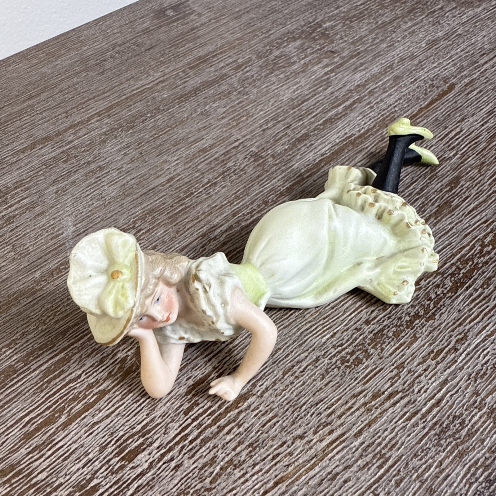 Antique German Black Stockings Bathing Beauty Bonnet Bisque Porcelain Figurine