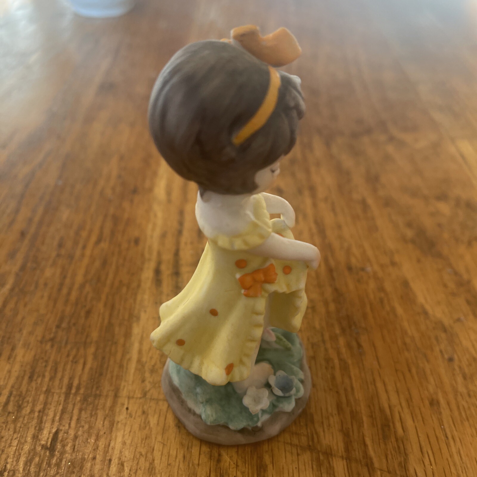 Little Girl Figurine Lefton Taiwan Girl In Yellow Dress Ceramic 3.5” Figure Vtg