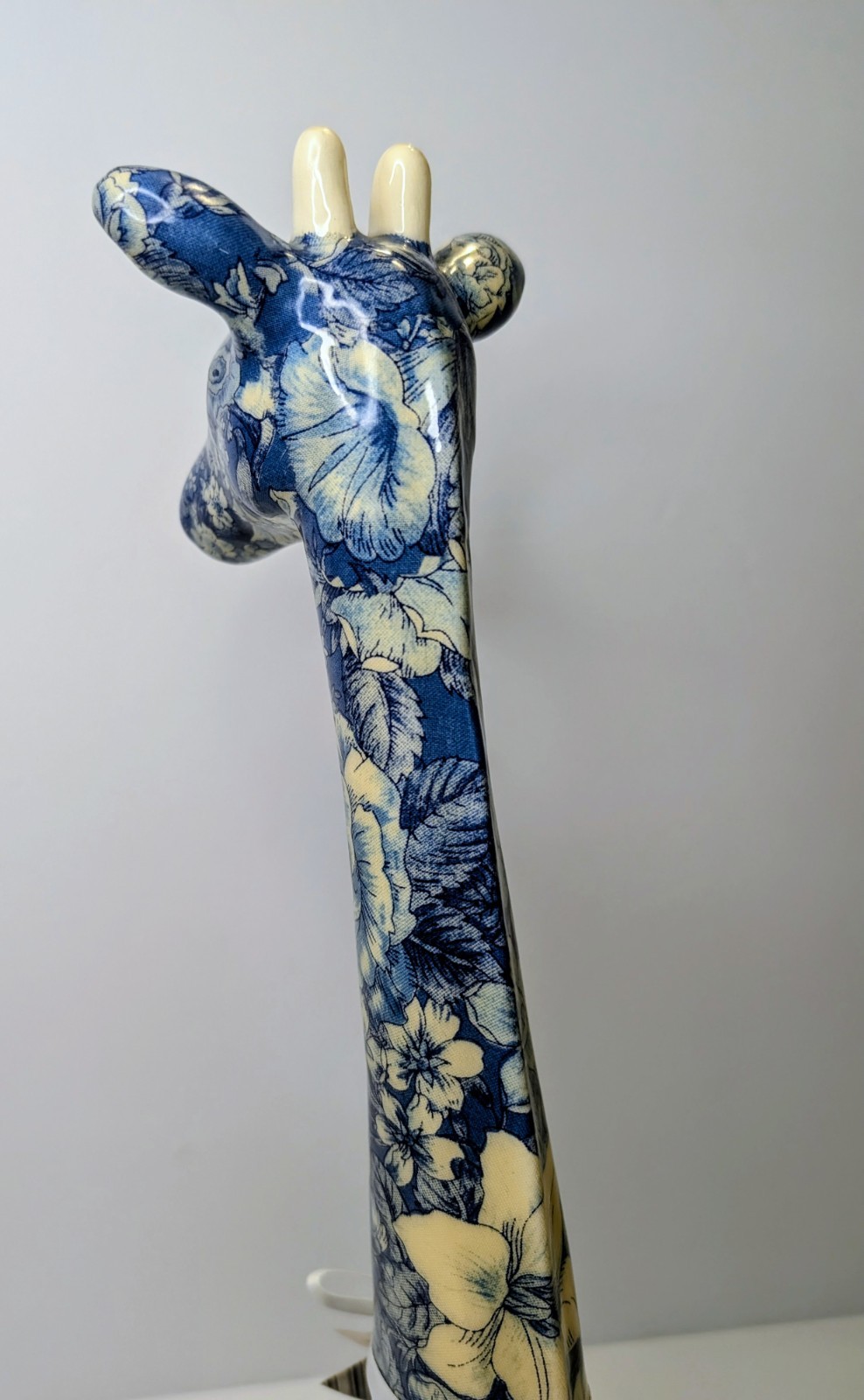 Joan Baker Designs Porcelain Patchworks Giraffe Figurine Blue/White Floral