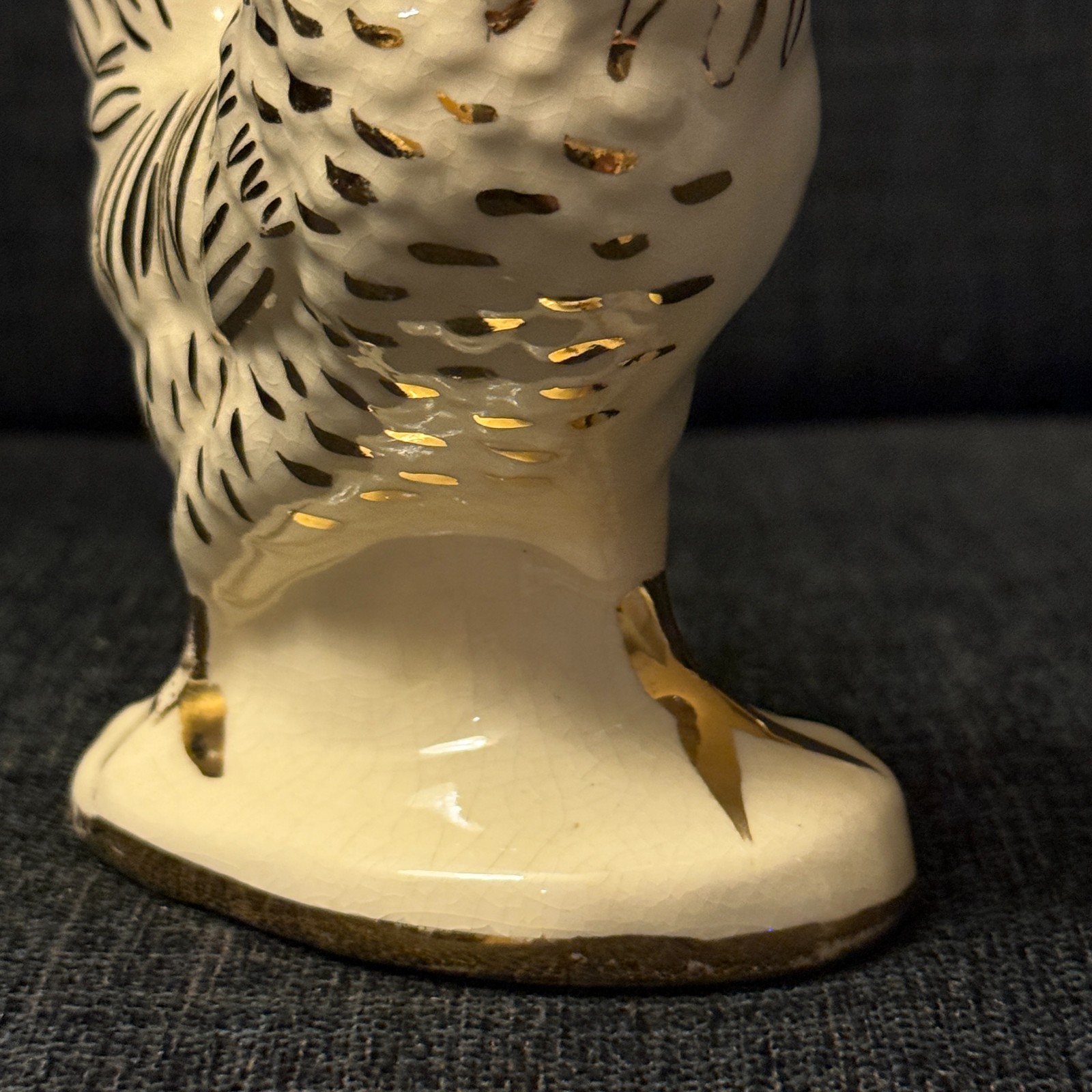 VTG Porcelain Rooster Chicken Hen Figurine Elegant White & Gold Accent Farmhouse