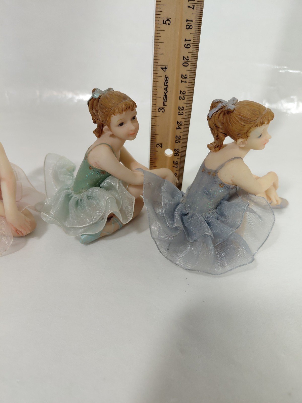 Lot-3 Poly Resin Seated Ballerina Dancer Girls w Beautiful Tutu- 4” X 3.5 *Read*
