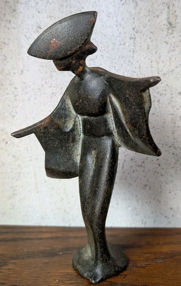 Mid Century Modern Cast Iron Japanese Geisha Figurine Heavy Beautiful Oxidation