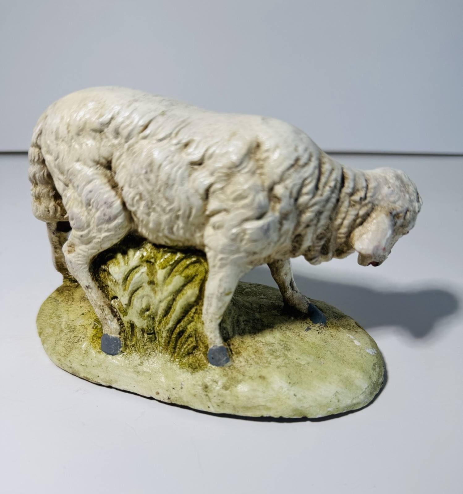 Rare Antique Sheep Figurine Handpainted Chalkware Plaster Nativity Decor 4”x 5”