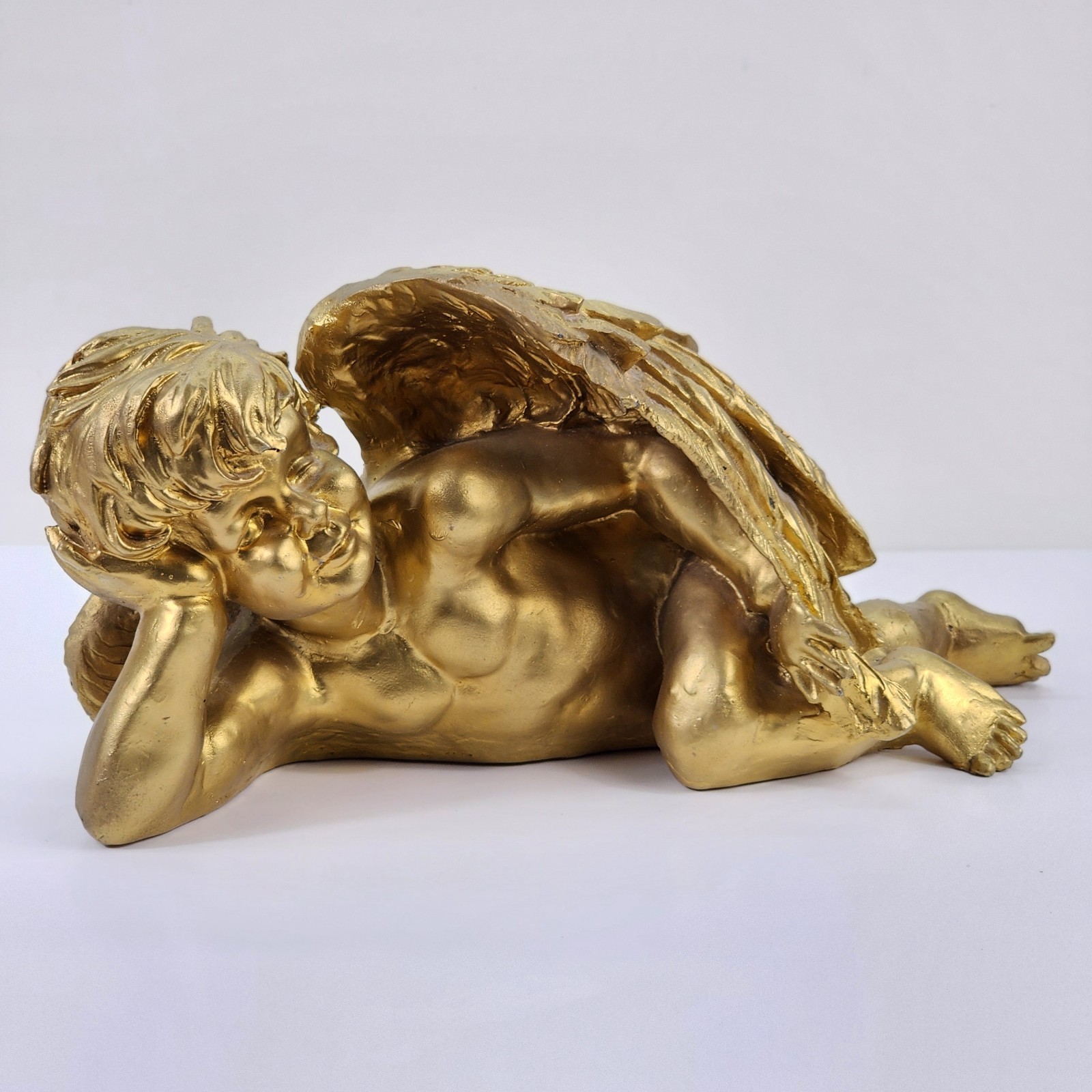Lg Vtg Gold Cherub Angel 15″ Sculpture Figurine Hollywood Regency Victorian