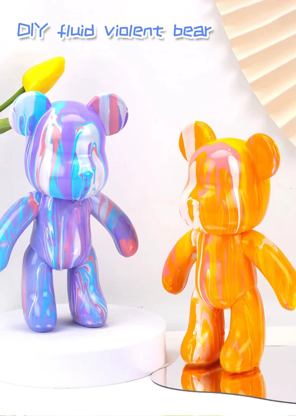 DIY Fluid Bear Sculpture Handmade Bearbrick Doll Ornaments Violent Bear Graffiti