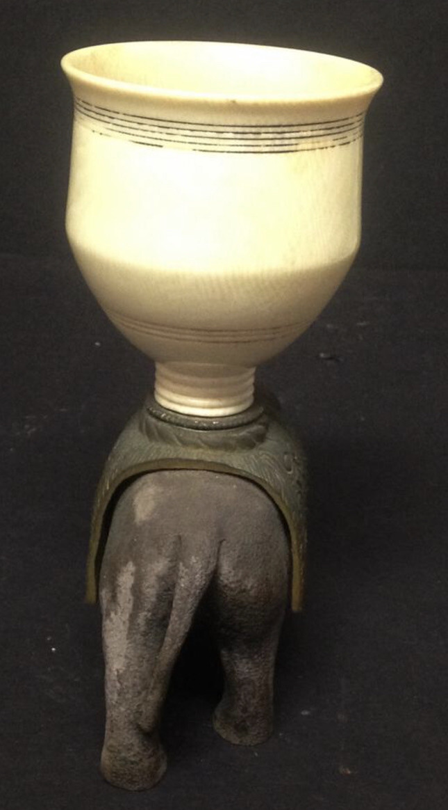 Metal Elephant With Receptacle Vase On Back 5” High, 1lb