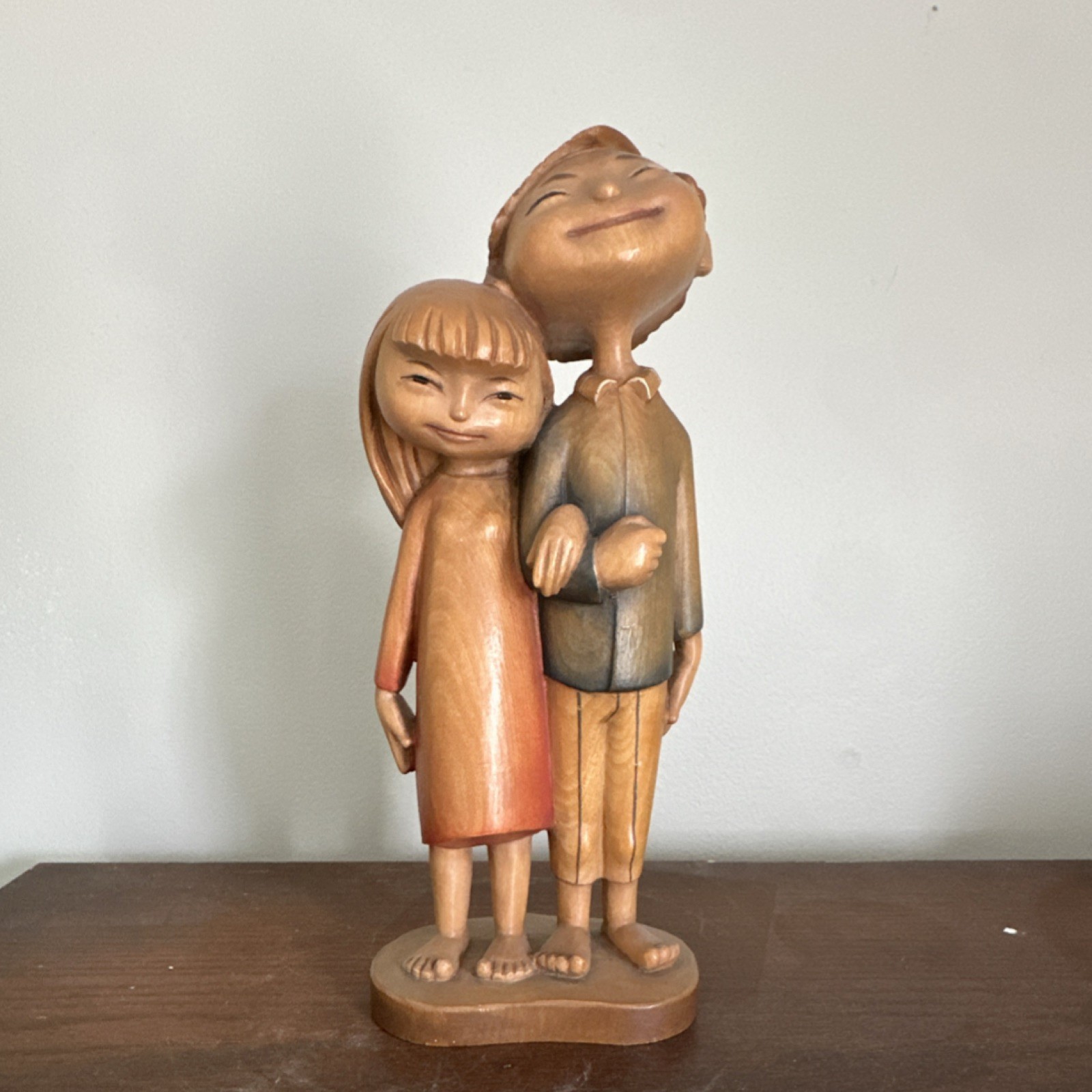 ANRI S. Hafner Togetherness Wood Figurine Hand Painted Brown Tan Orange