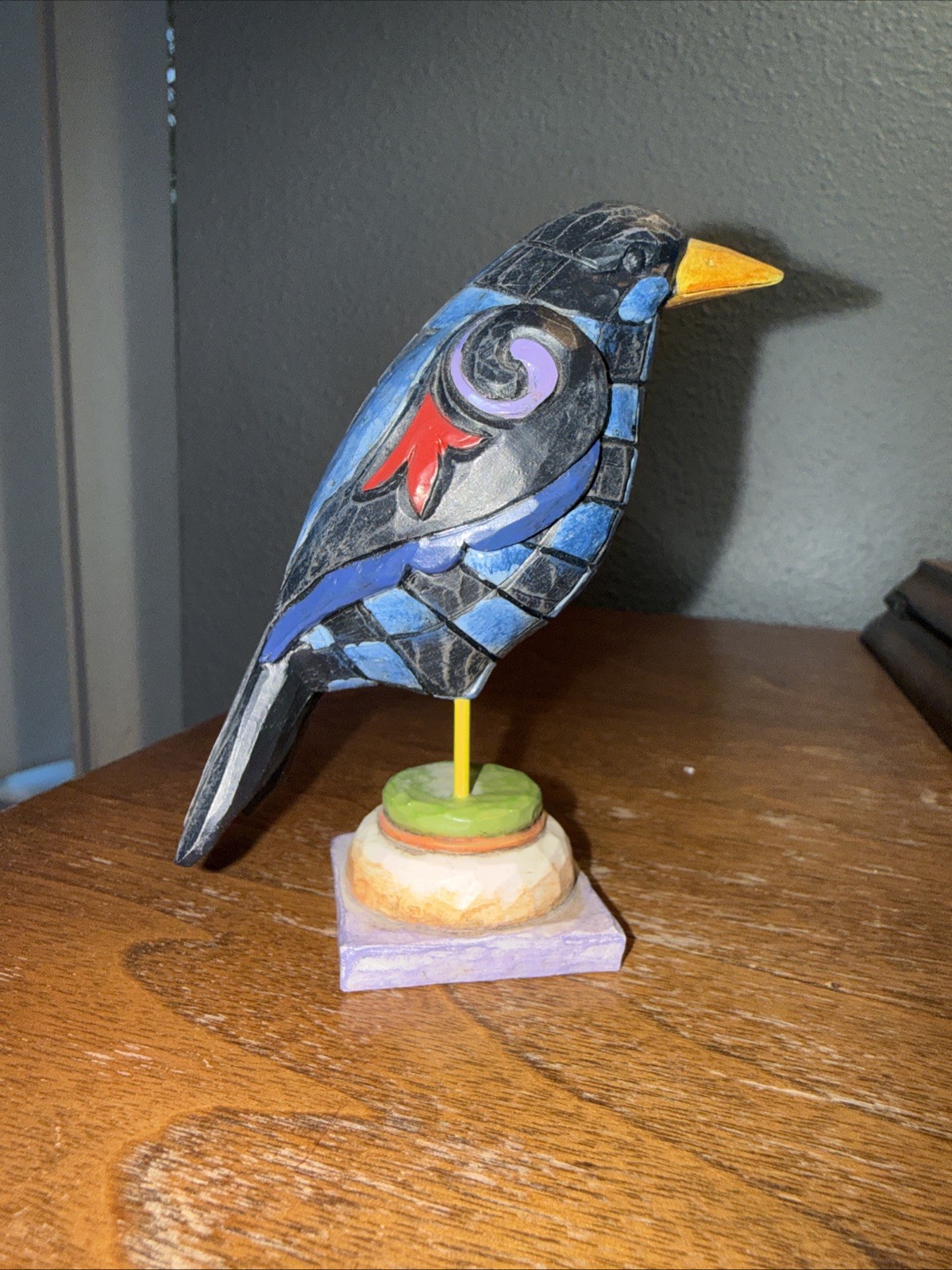 Vintage 2006 Jim Shore Heartwood Creek Quilted Blue Crow 4” Tall