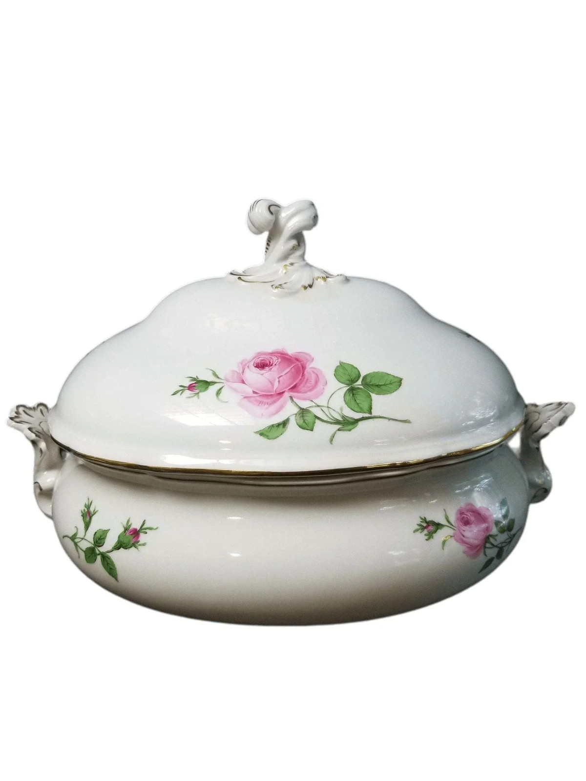 Meissen Rose Pink Gold Rimmed Large Oval Tureen 14.75″ x 11″ tall