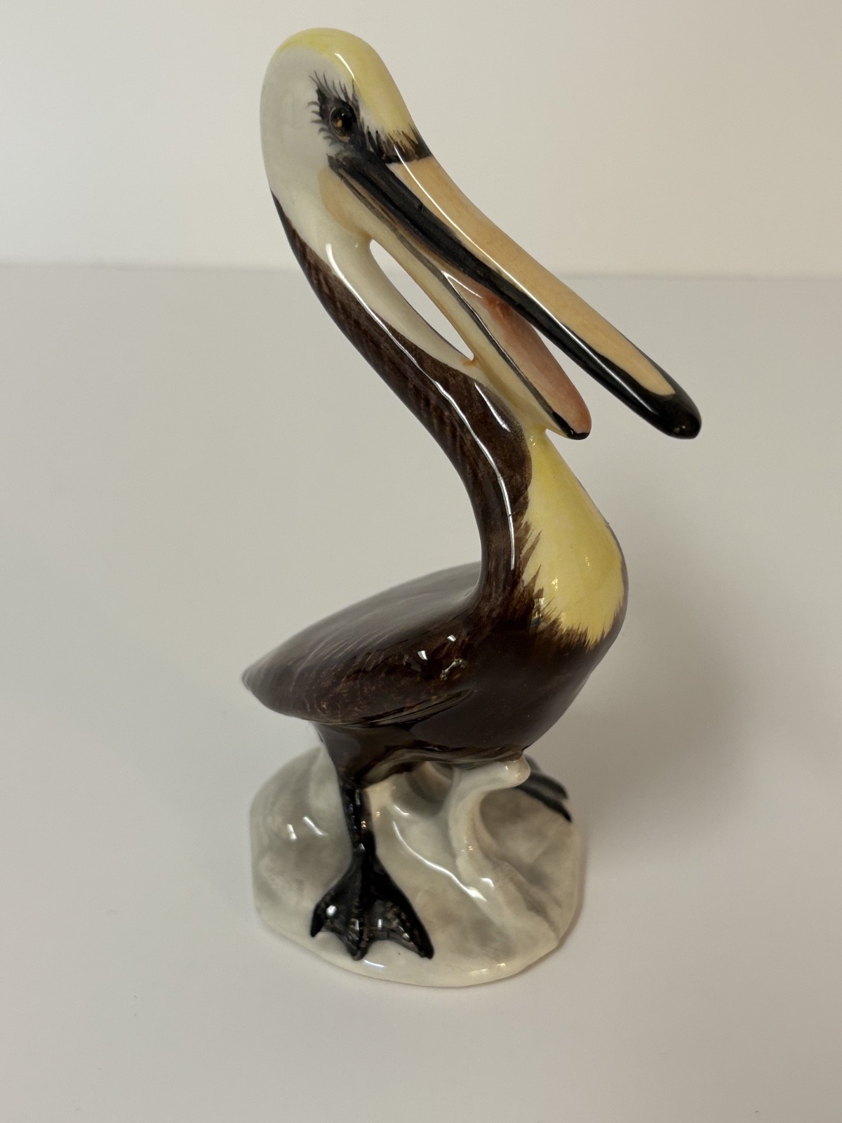 Signed Porcelain Pelican Figurine – 1990s Coastal Bird Collectible 5″ Tall