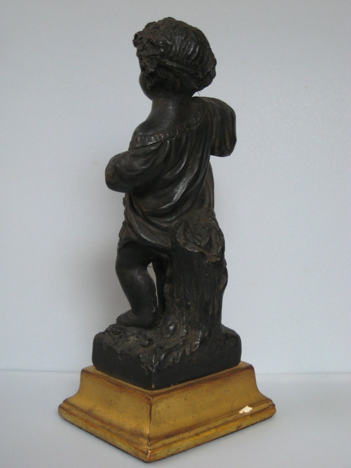 Vintage Italian Borghese Black & Gold Plaster Cherub Putti Figurine c. 1930