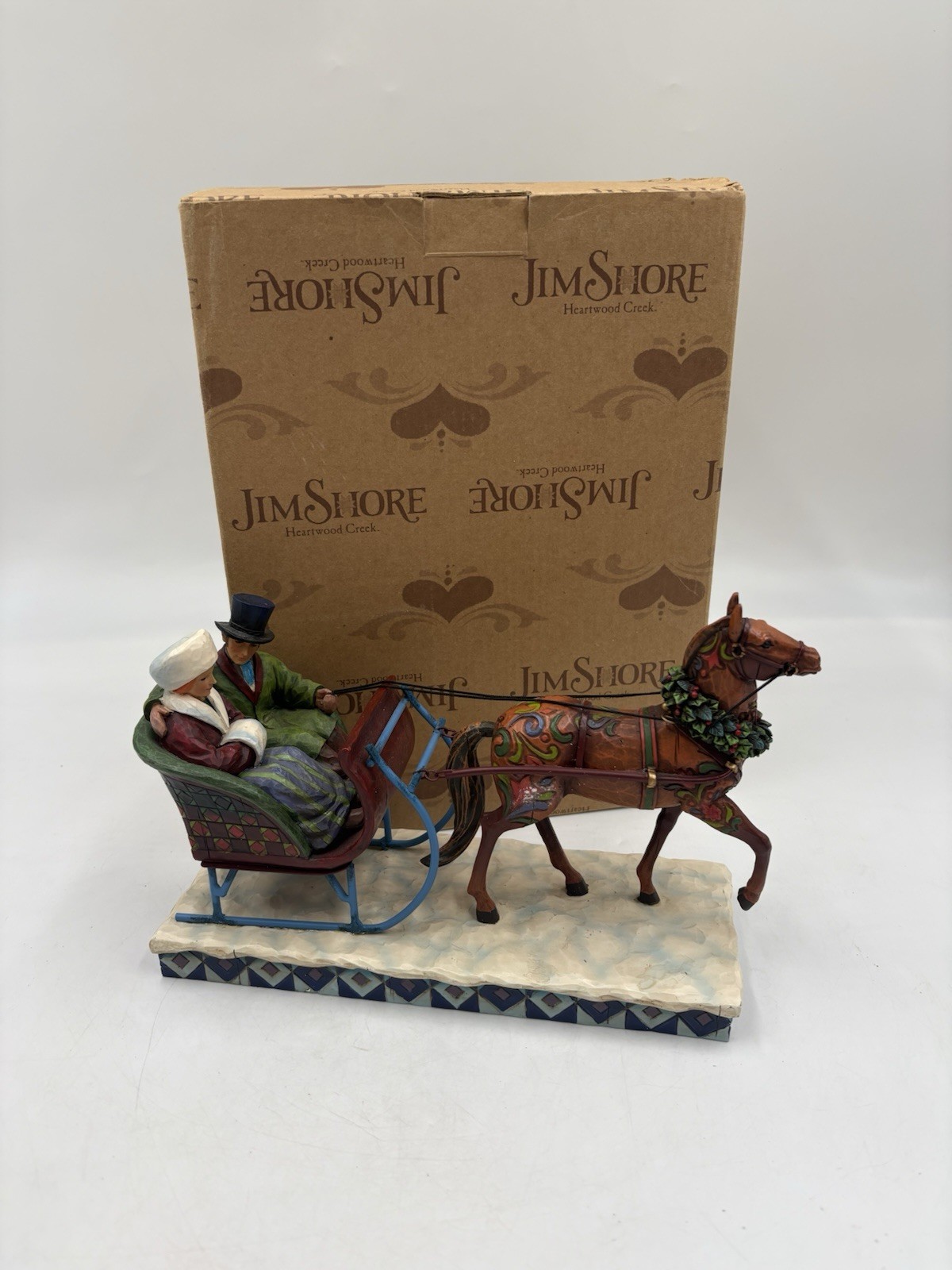 2006 Jim Shore Heartwood Creek Dashing Into The Season Couple in Sleigh W/ Horse