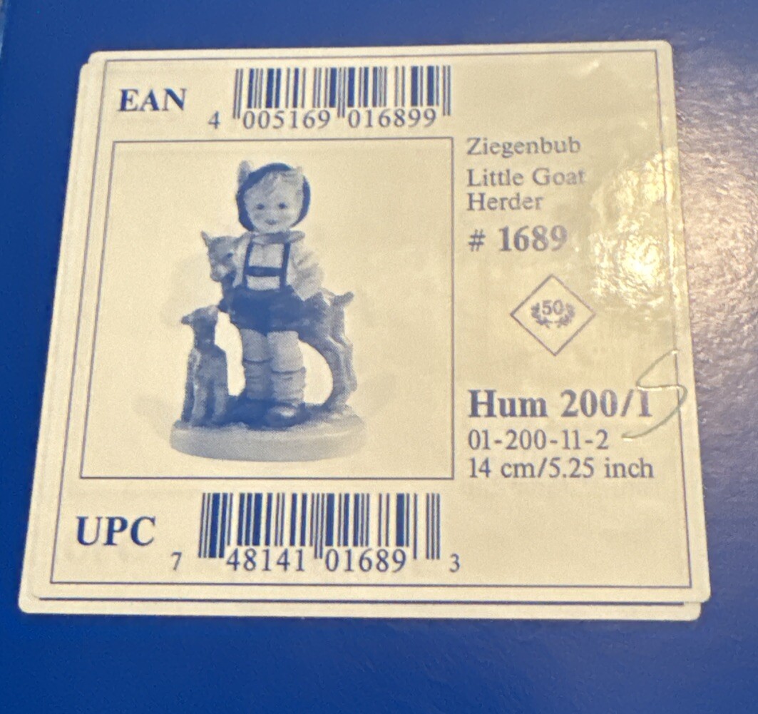 MJ Hummel Little Goat Herder, Goebel #1689 50th Anniversary 2001, 5 1/4” + Box