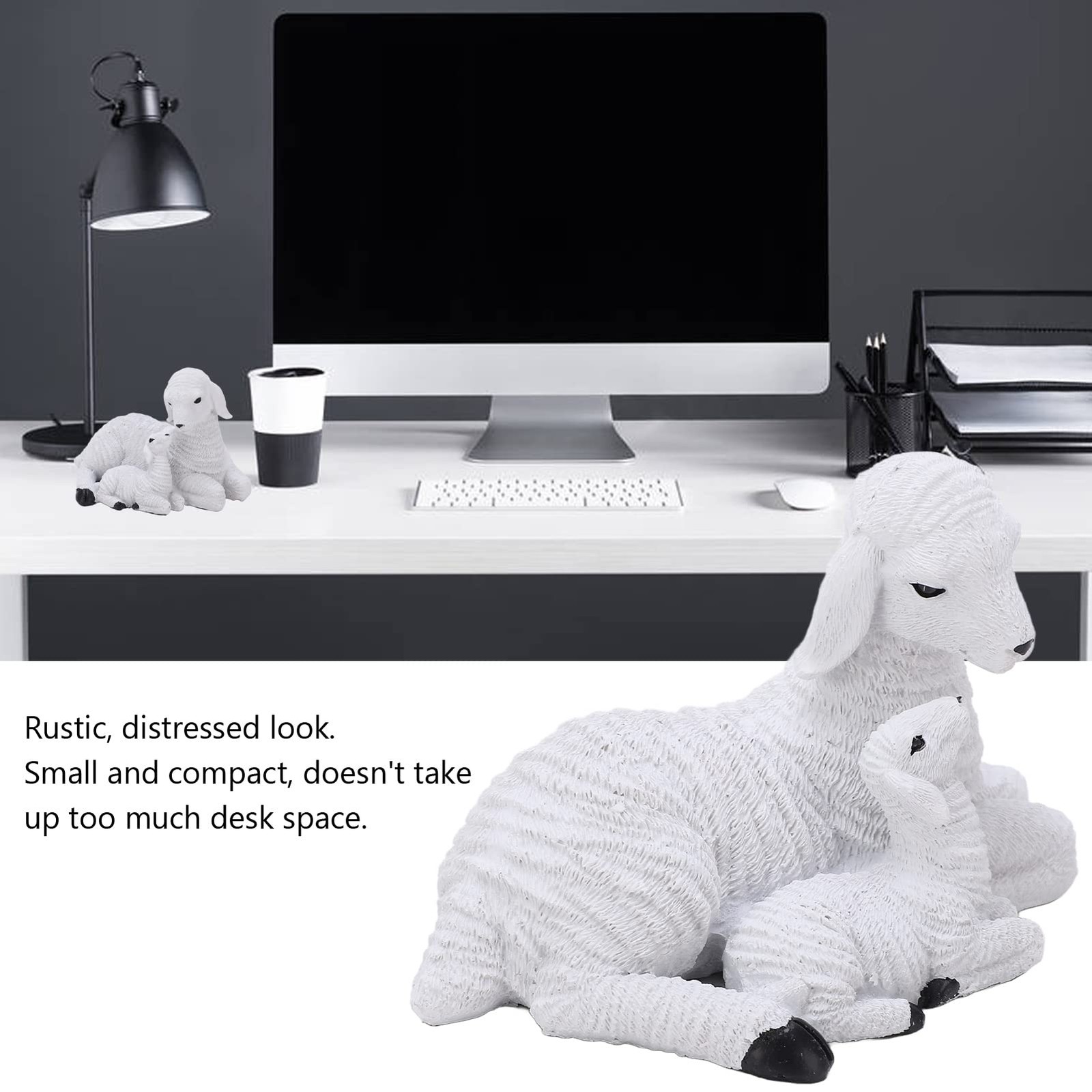 Sheep Resin Statue Nativity Figurines Rustic Distressed White Lamb