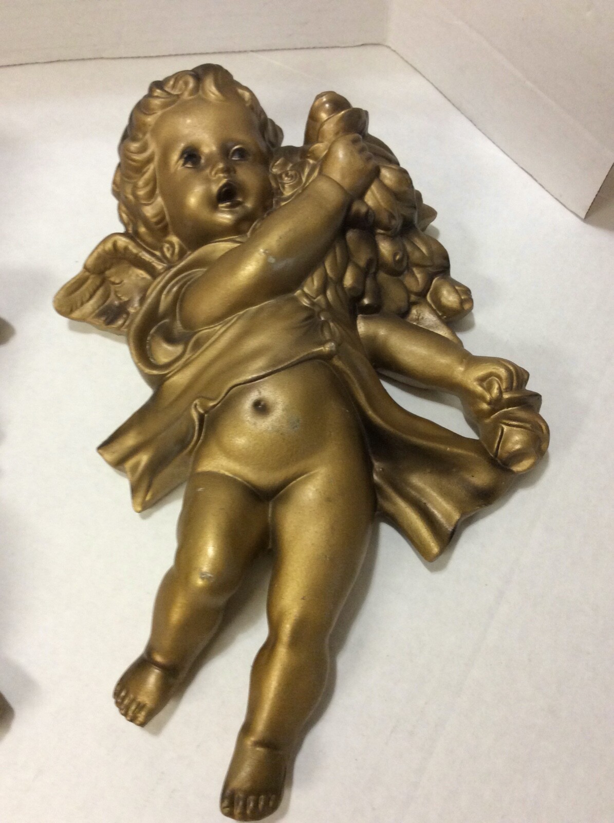 Vintage Norcrest P 783 Chalk Plaster Pair Cherub Angels wall hanging