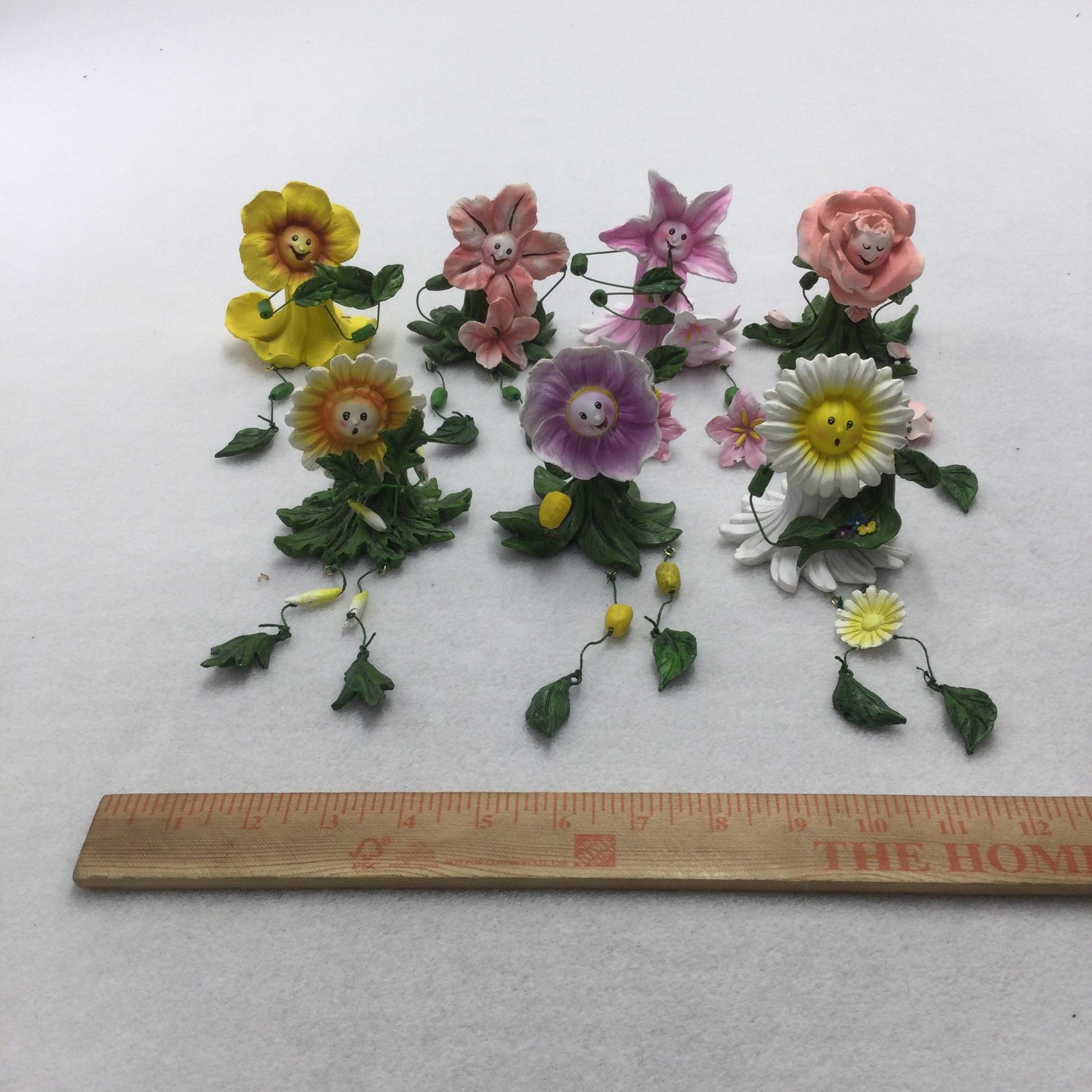 Collections Etc Whimsical Flower Face Figurines Resin Shelf Sitters Small Lot 7