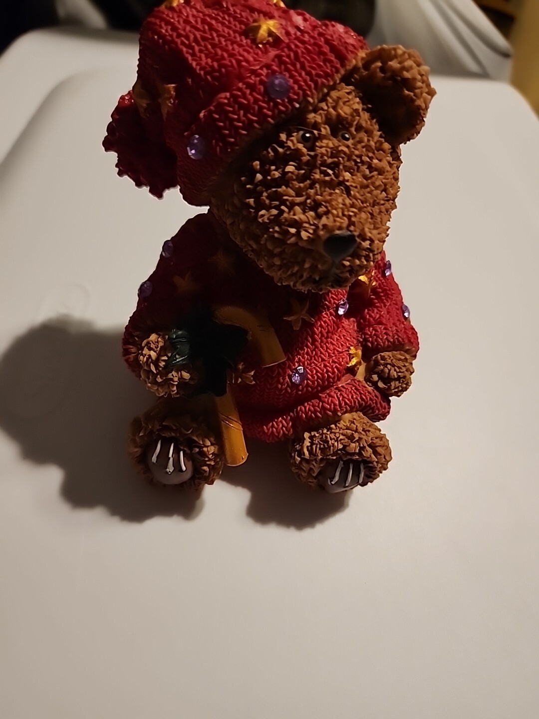 Christmas Teddy Bear Figurine With Candy Cane