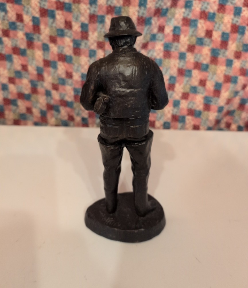Fisherman Figurine Black Metal Fishing Rod People Fishing Theme Adult Decor