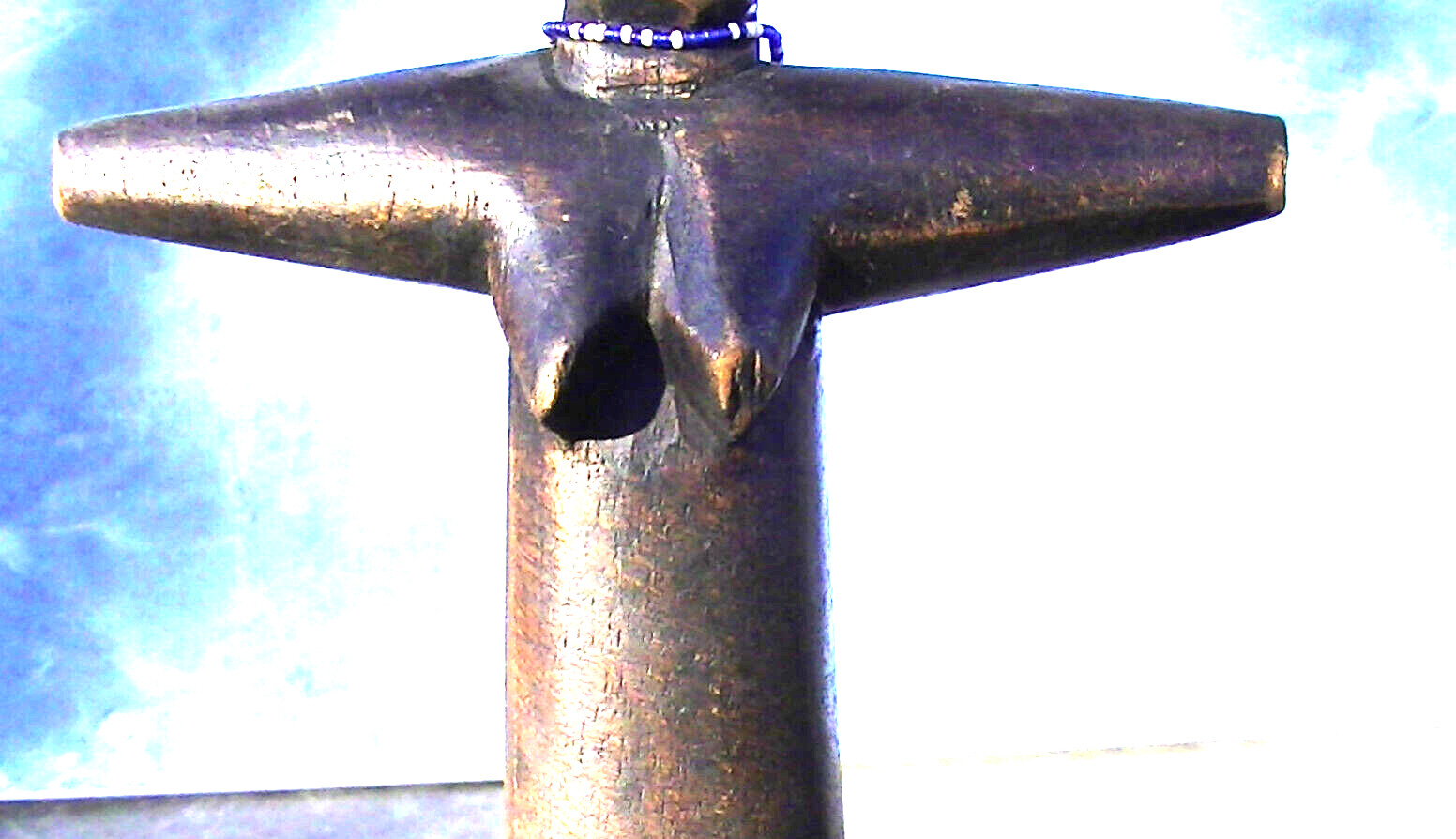 Rare 2 Unusual Primative Carvings bare breasted female figures origin Unknown