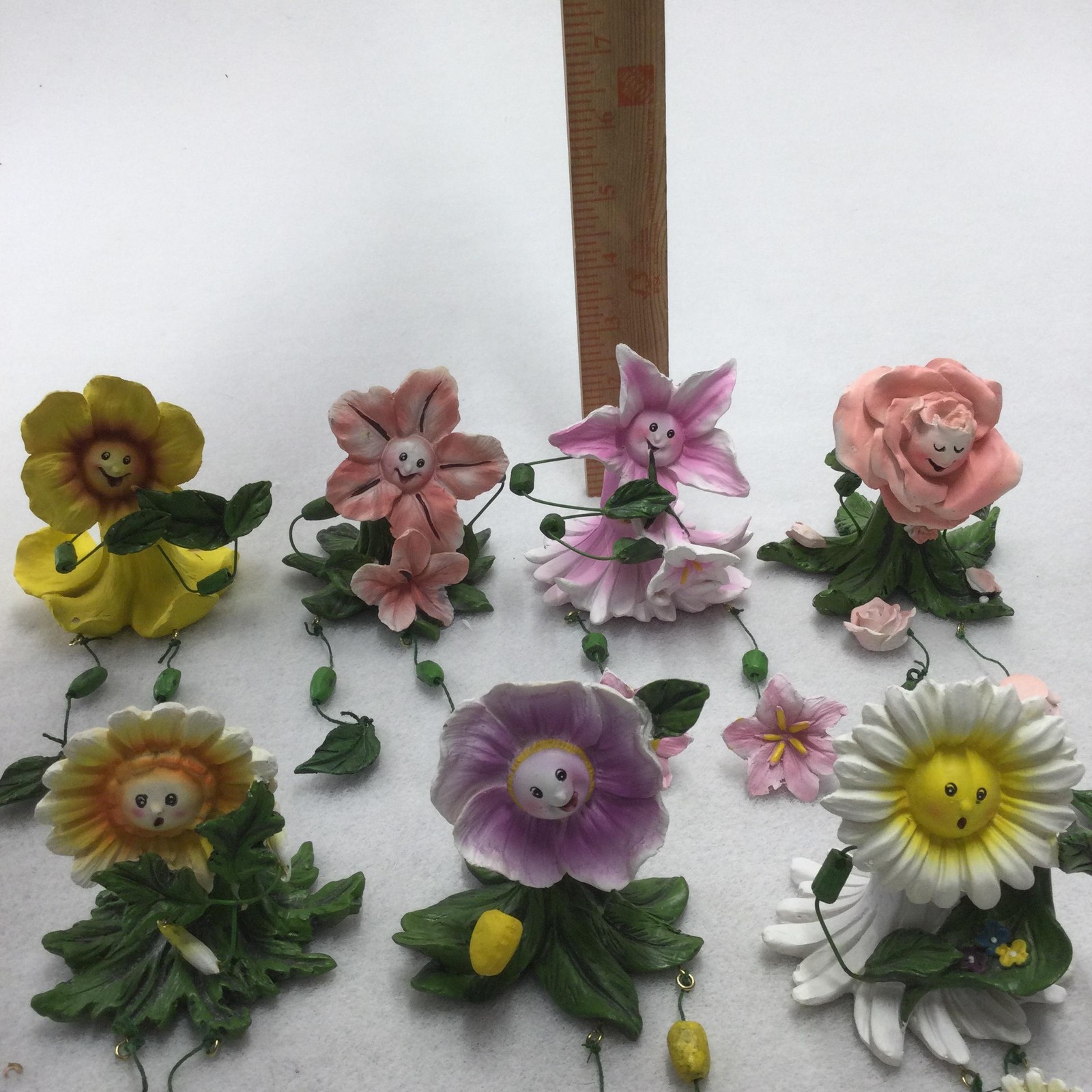 Collections Etc Whimsical Flower Face Figurines Resin Shelf Sitters Small Lot 7
