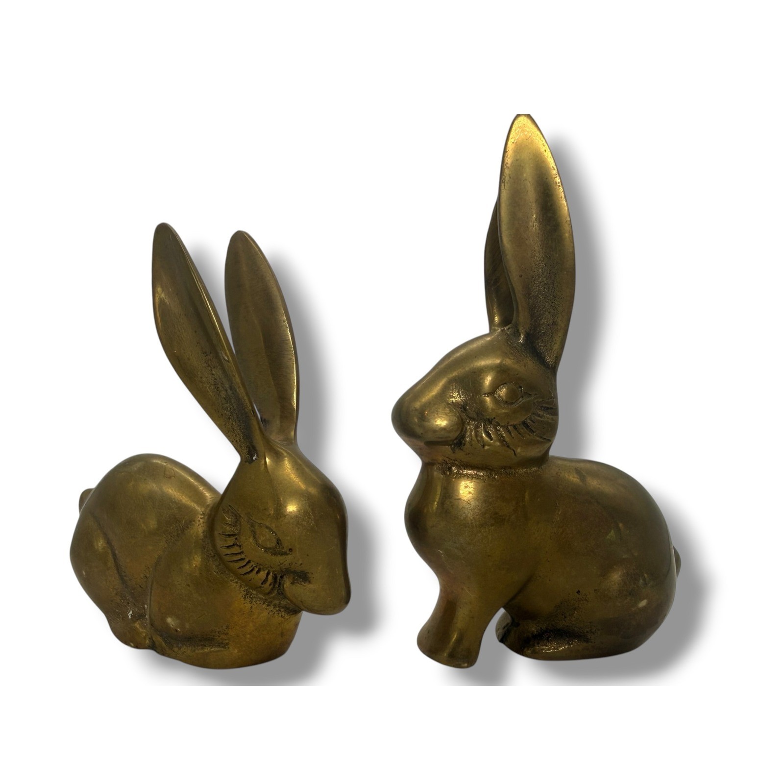 Vintage Brass Rabbit Figurines Pair Mid Century Bunny Decor Cottage Woodland