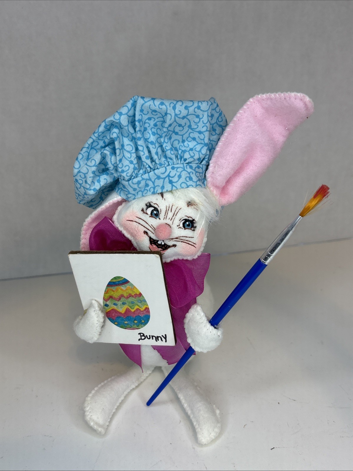 AnnaLee 2017 Bunny Artist 7” With Hat &Paint Brush, Canvas Easter Rabbit, No Tag