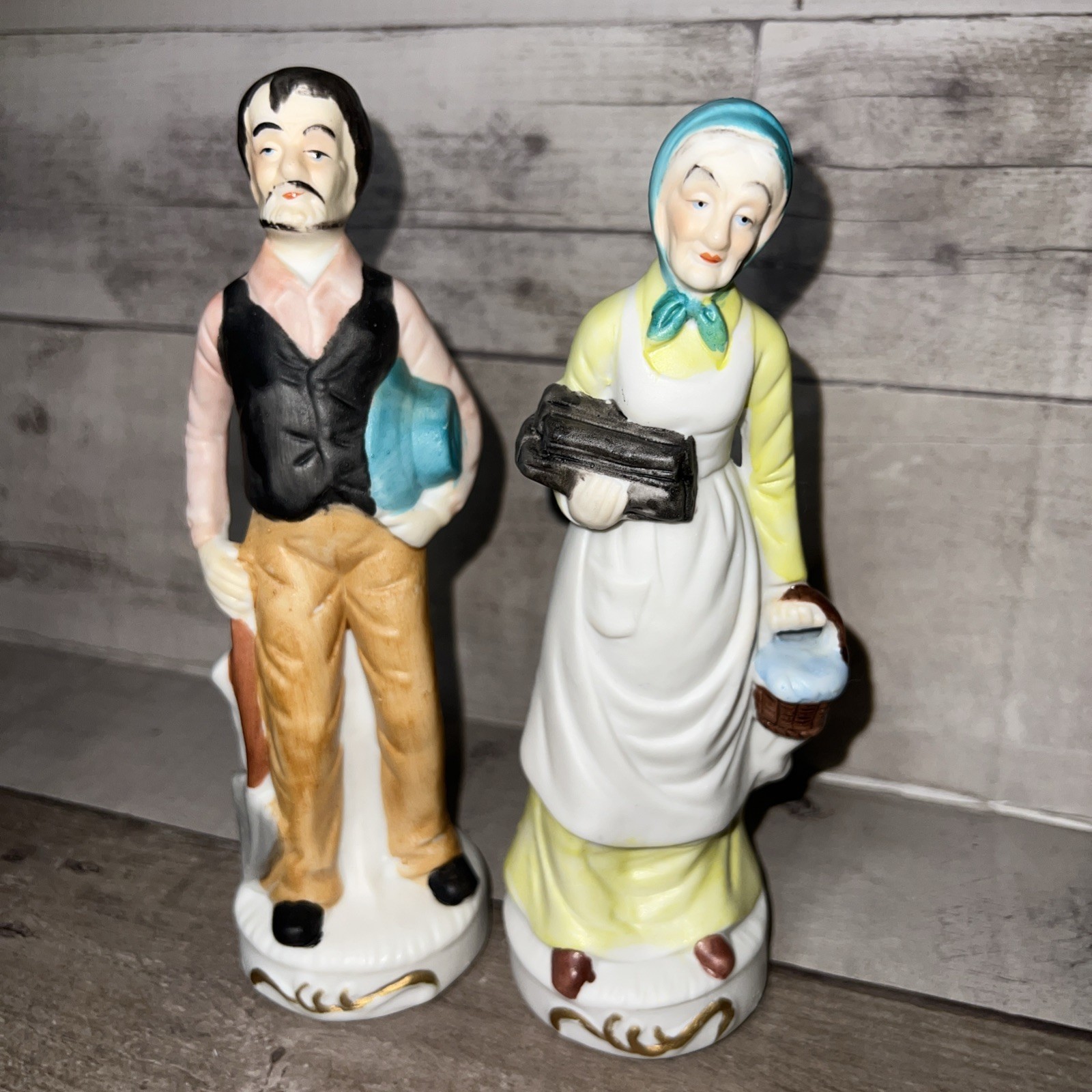 Flambro Porcelain Old Man And Old Women Figurines Vintage UCGC Taiwan