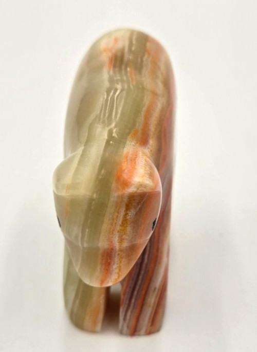 Vintage Hand Carved Banded Onyx Bear Figurine 3″ Polished Stone Sculpture