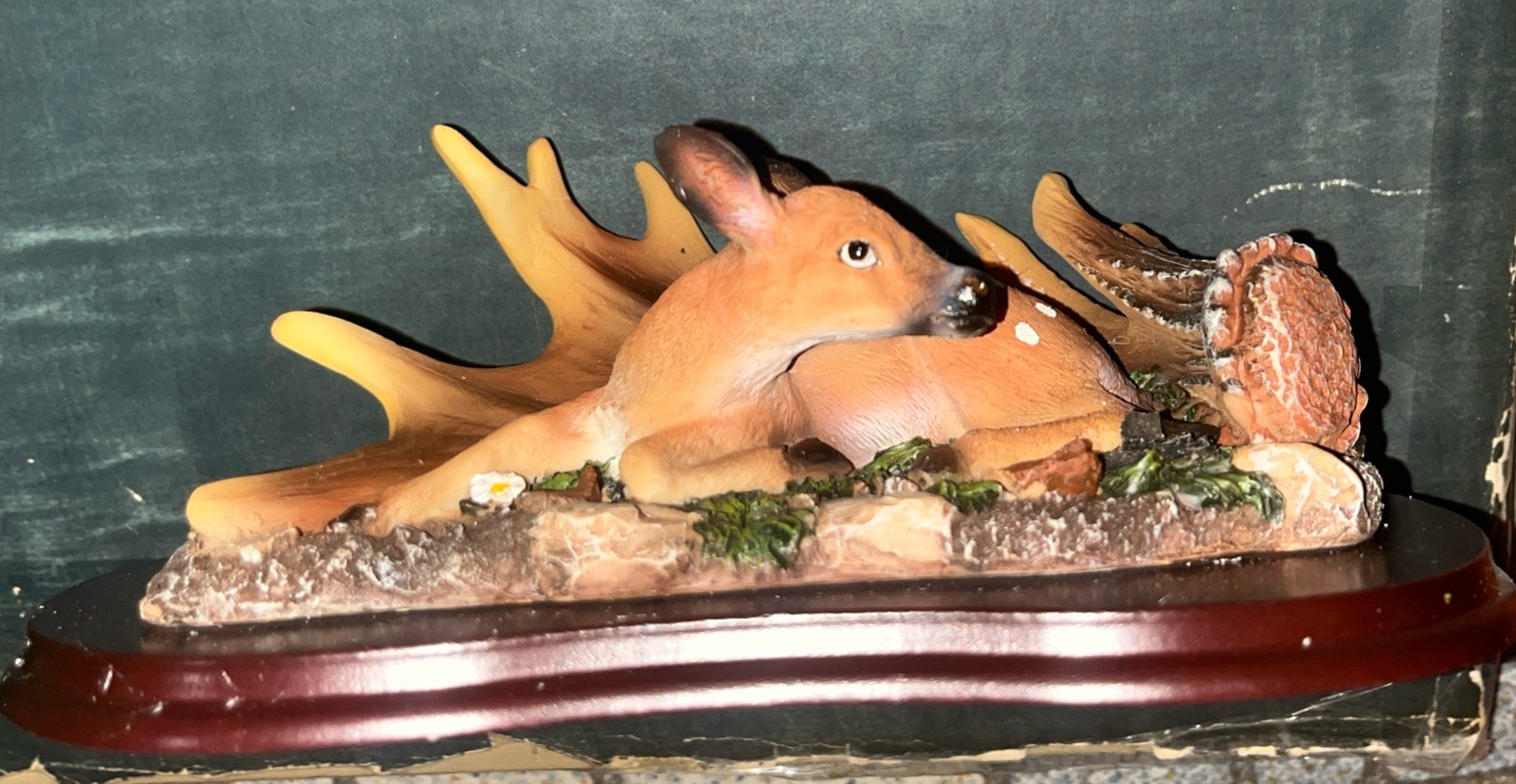 Vintage Resin Fawn On Wood Base Rustic Woodland Scene Decor Cabin Lodge