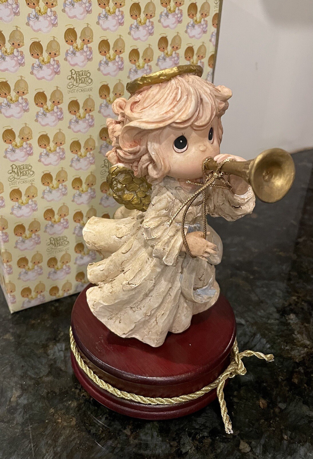 Precious Moments Figurine Angel with Trumpet Musical “Silent Night” 181404