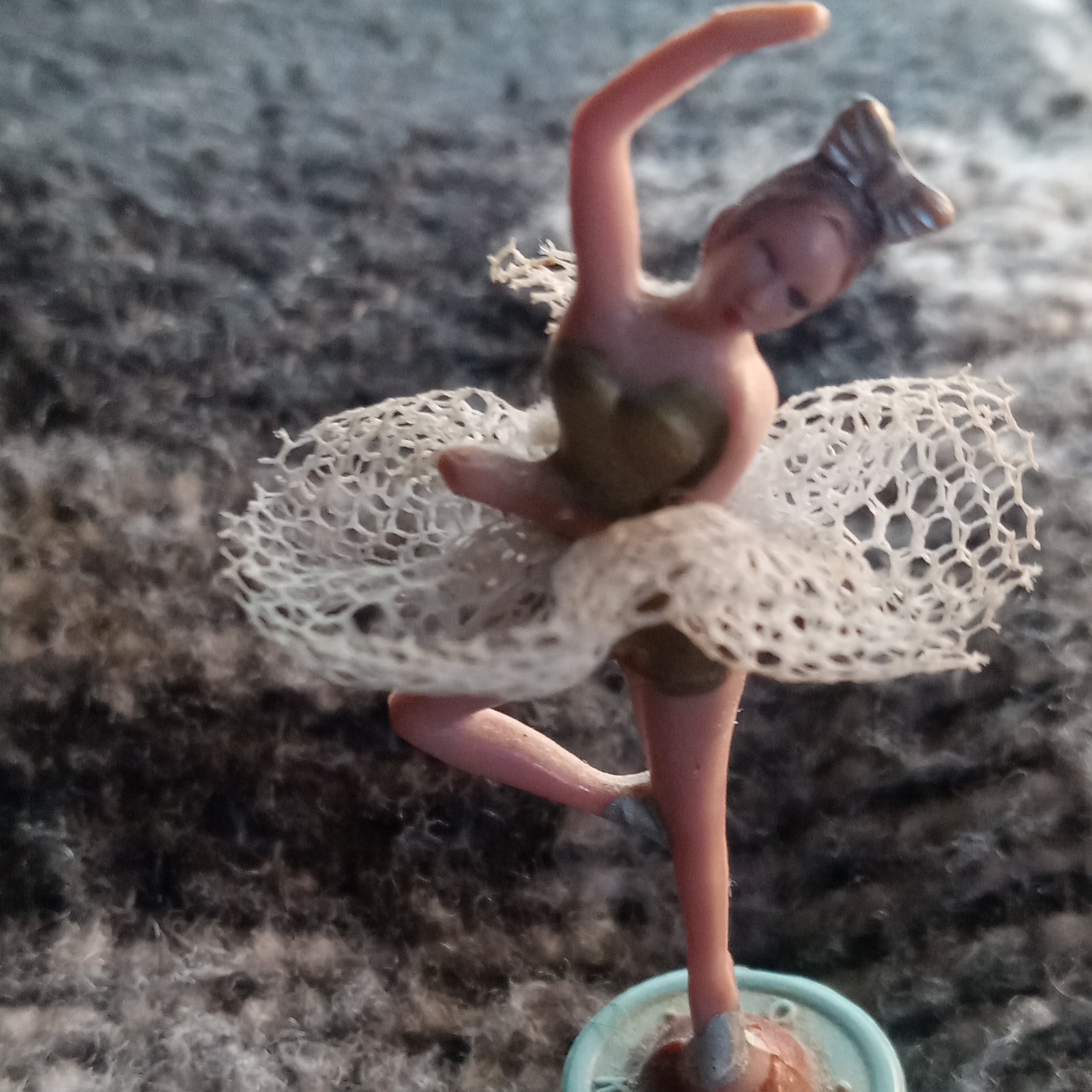 Small Multicolor Ballerina Figurine, Plastic & Fabric Lace Tutu, 3D Effect