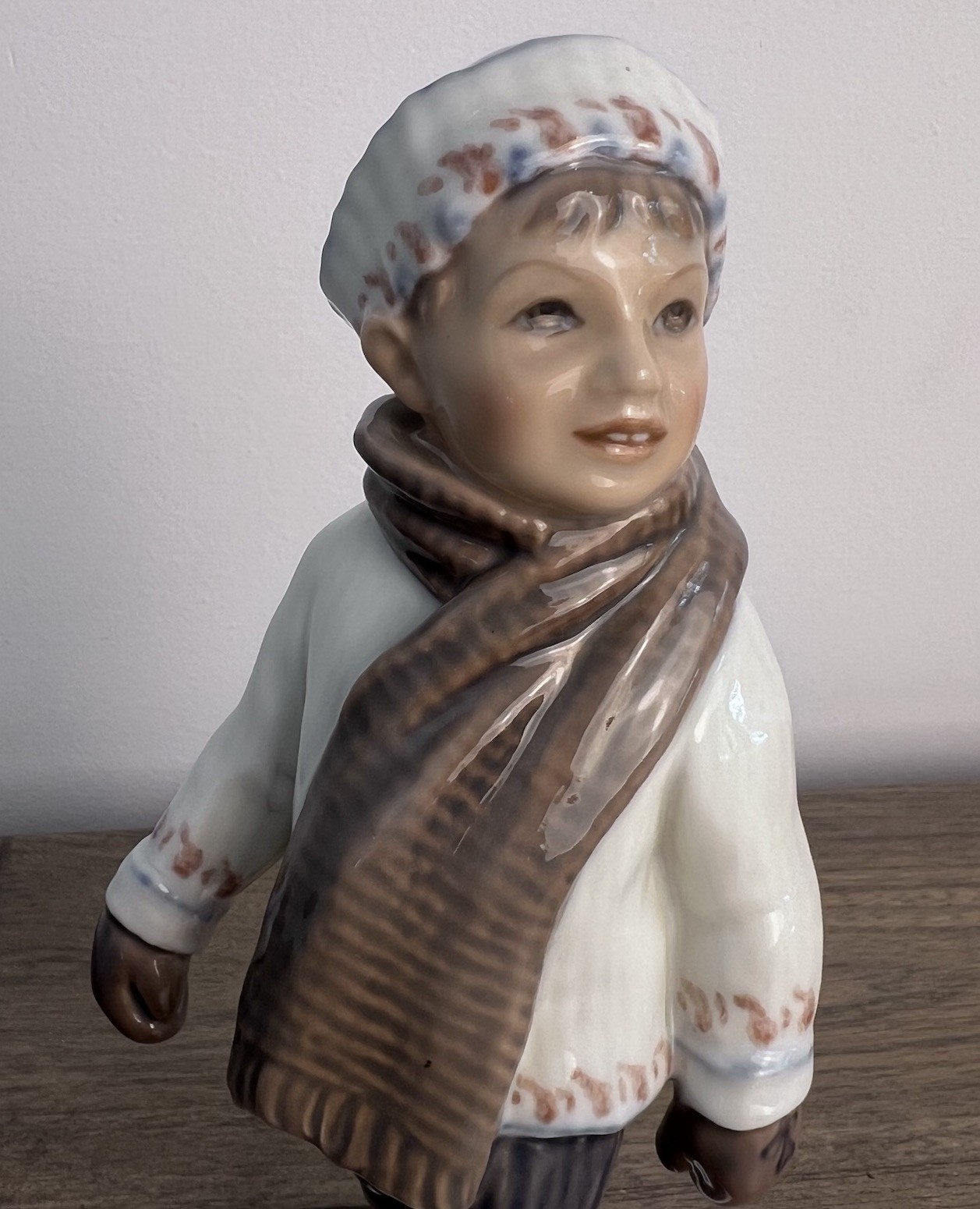 Vintage Dahl Jensen Denmark 1064 Boy in Winter Clothes Scarf Porcelain Figurine