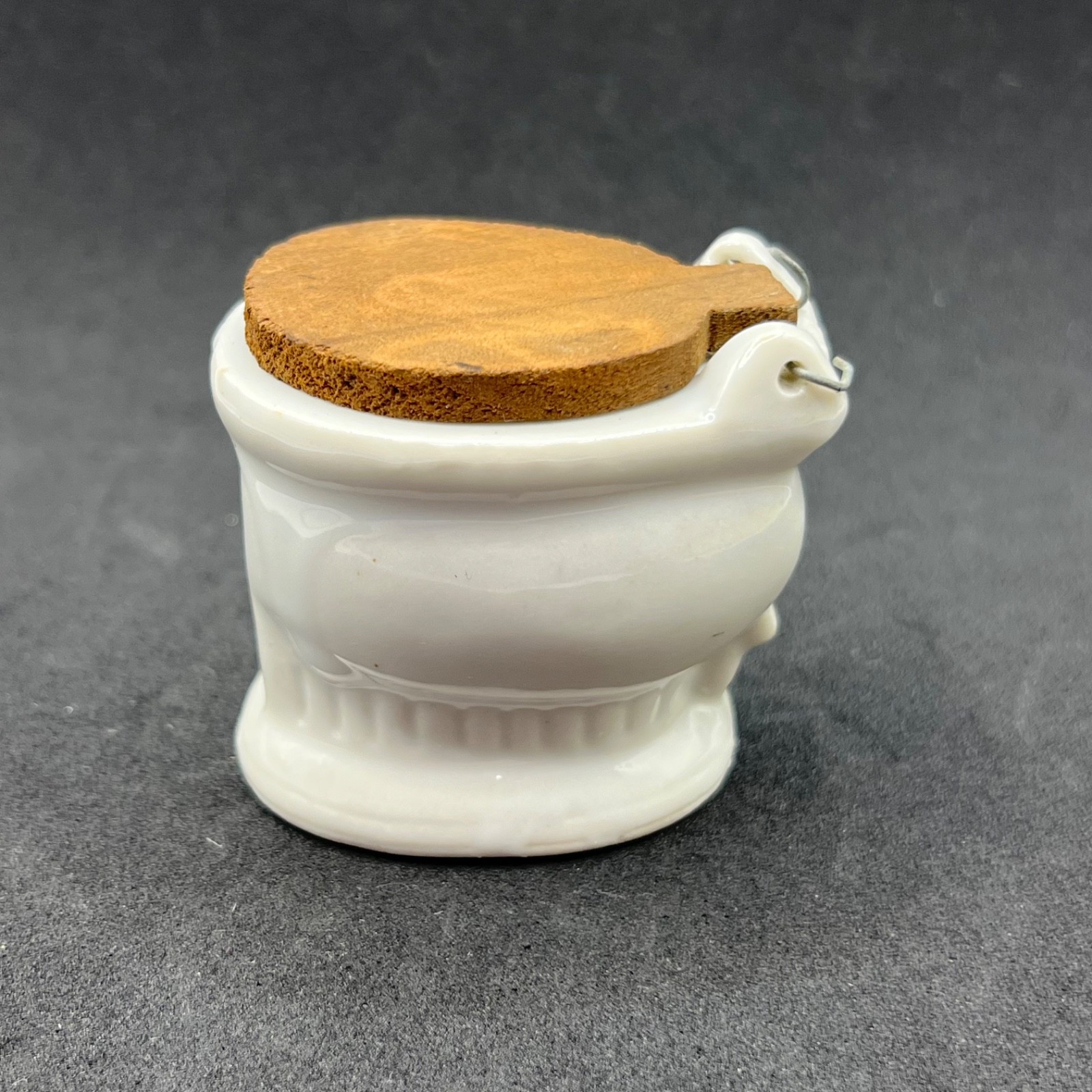 Vintage Japan Porcelain For Gentlemen Only Toilet Figurine Wood Lid MCM