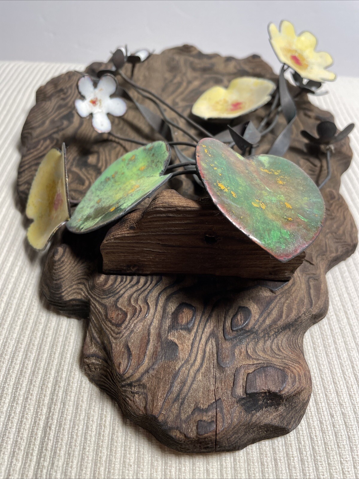 Vintage Mid Century Wood Wall Sculpture Enamel Copper Creations Lee Murrell RARE