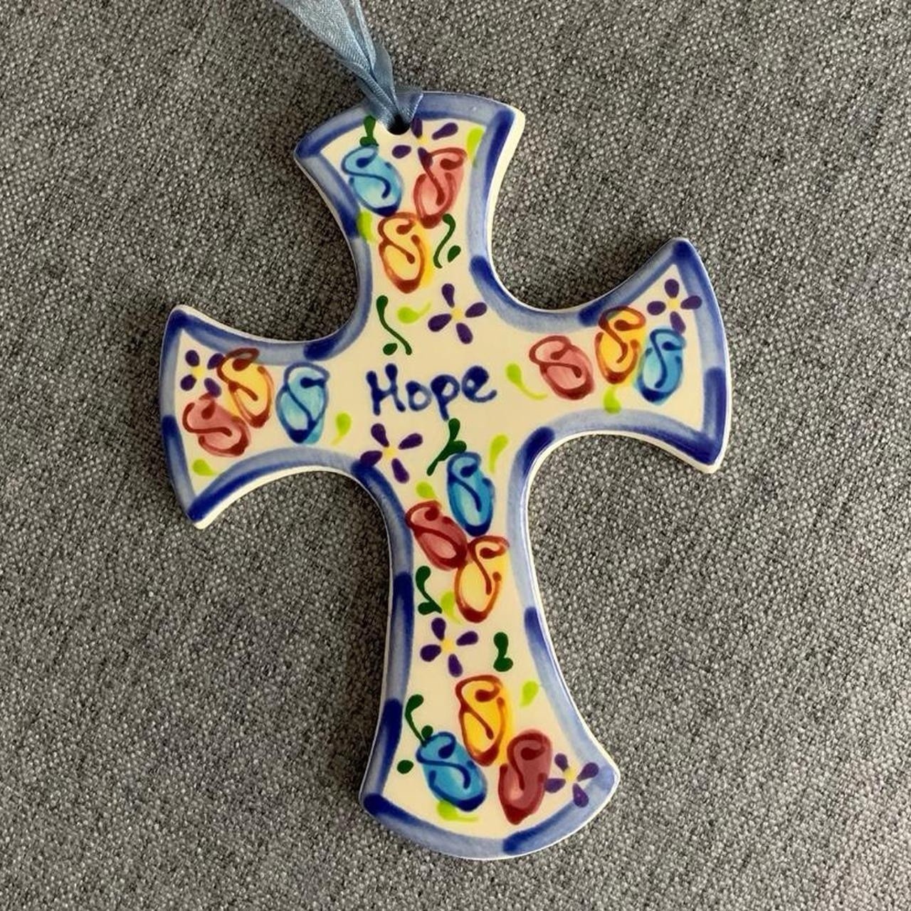 J Duban Designs Hanging Ceramic Dainty Cross Religious HOPE Decor Handcrafted