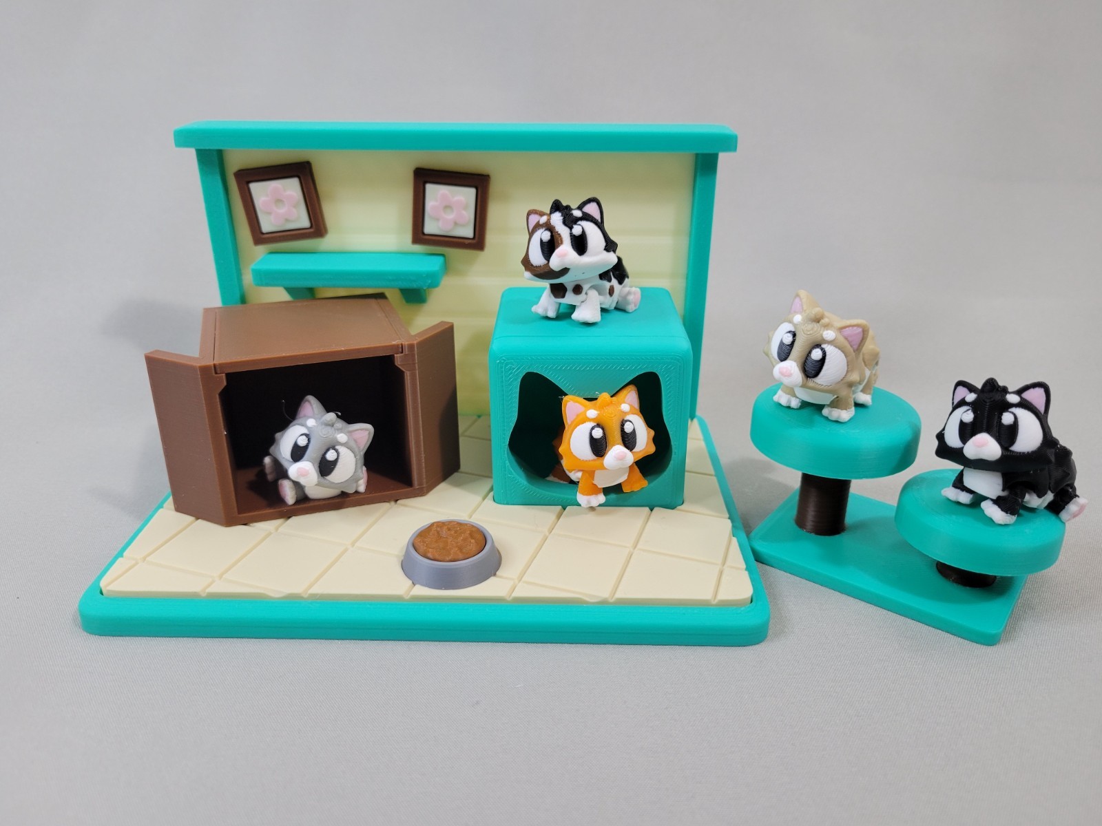 Cat Articulated Fidget Desk Playset with 5 Cats 3D Printed
