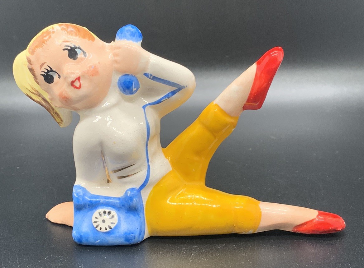 Vintage Teen Girl on Phone Ceramic Teeny Bopper Japan