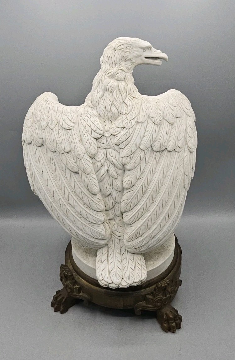 ANTIQUE SEVRES BISQUE PORCELAIN NAPOLEON III EAGLE ON BRONZE-FOOTED BASE