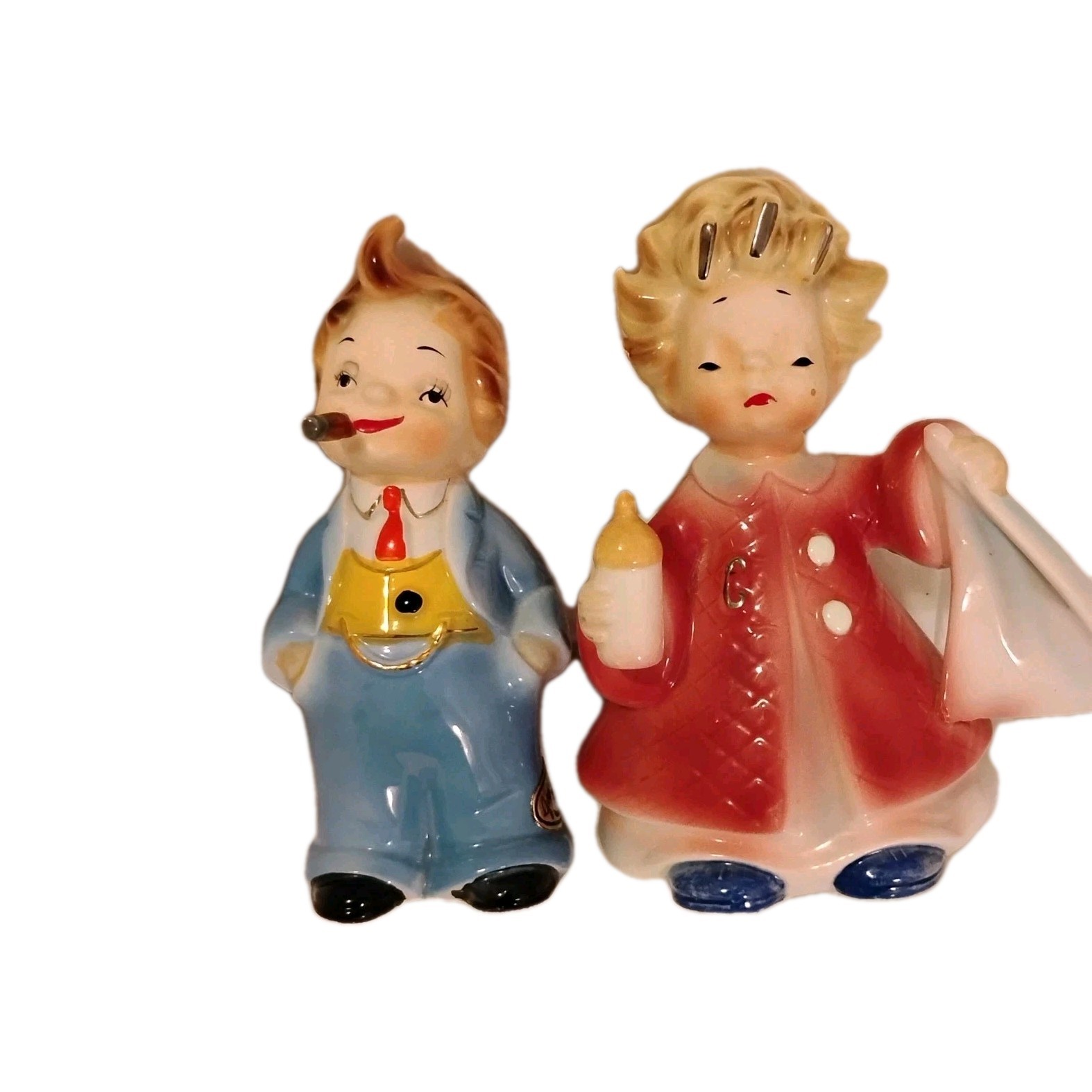 Lot 2 VTG George Imports New Parents Tired Mom & Proud Dad MCM Figurines Japan