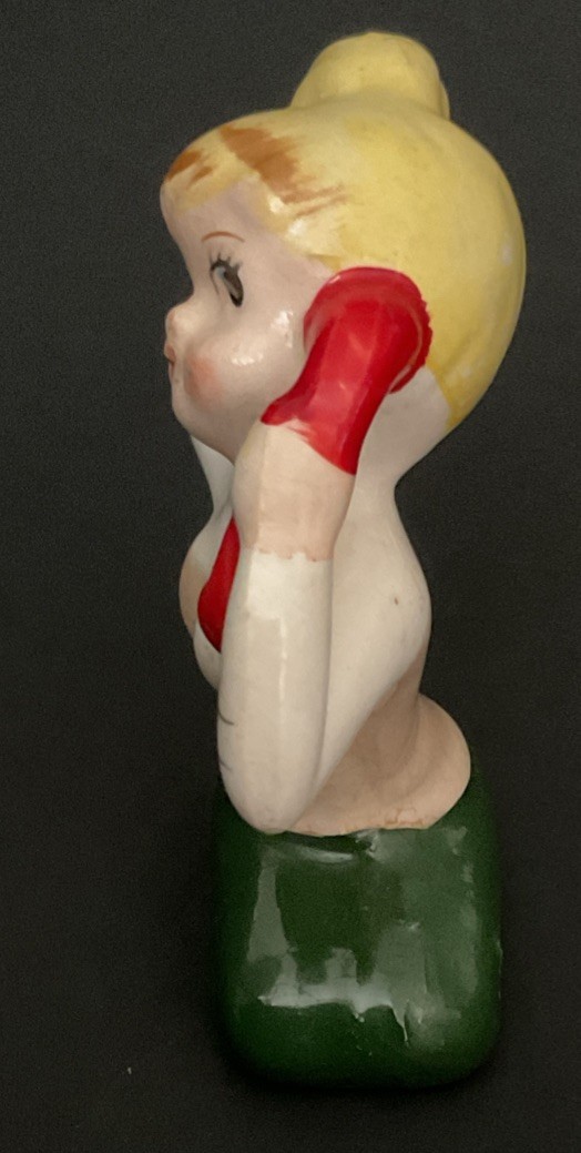 Teenage Age Girl On Phone 3” Figurine Vintage 50’s Japan Blond Ponytail