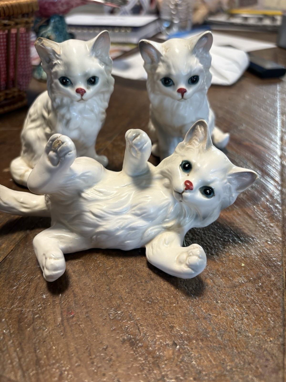 Vintage Homco Home Interiors Set Of Three White Cats Kittens Figurines 1410